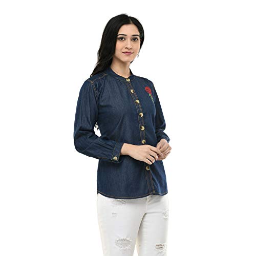 Image of Maahi Women's Denim Blue Embroidery Casual Shirt