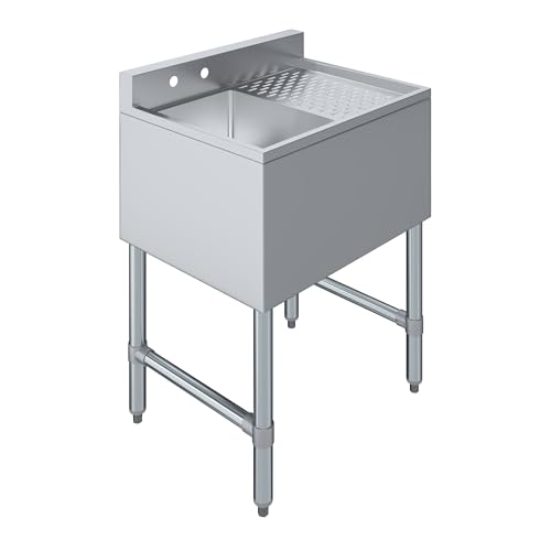Image of AmGood One Compartment Stainless Steel Under bar Sink (Sink Size: 24 inchx19 inch, Single Bowl + 12 inch Right Drainboard)