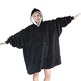 Touchat Wearable Blanket Hoodie, Oversized Sherpa Blanket Sweatshirt with Hood Pocket and Sleeves, Super Soft Warm Plush Hooded Blanket for Adult Women Men, One Size Fits All (Black)