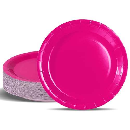 PYAILI Vajilla Fiesta Cumpleaños 50 Pcs Vajilla Papel Cumpleaños Rojo Rosáceo Vajilla Fiesta 18 CM Platos Papel Para Vajilla Fiestas Cumpleaños