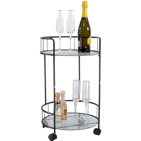 2 Tier Black Drinks Trolley with Glass Shelves Cover