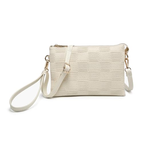 JEN & CO. Izzy Vegan Leather Checker Crossbody Bags Clutch Purses Wristlet Wallet Shoulder Handbag for Women