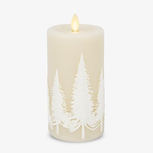Luminara White Swan Embossed Trees Flameless LED Candle, 3.2" x 6.5", Moving Flame, Safe Timer Feature, Real Wax, Battery Operated Home Décor