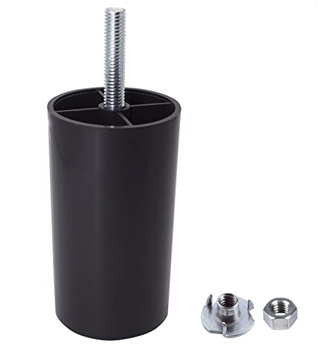 SKIR'CO Paquete de 8 patas de plástico negro para muebles, altura 90 mm, patas redondas Ø 50 mm con pernos M8, patas de sofá, tuercas incluidas (8) Cover