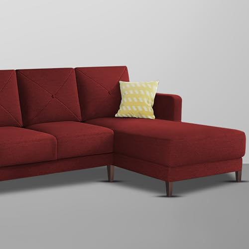 Image of Baloney RHS 6 Seater L Shape Sofa Set for Living Room (Maroon Fabric) Premium Fabric Sofa