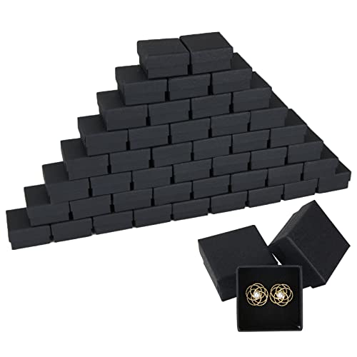 RILIHII 【50個セット】 指輪ケース ギフトボックス 正方形 5×5×3cm リング アクセサリー ジュエリー 収納 ラッピング 箱 無地 クラフト紙 スポンジ付き 黒 指輪 ギフト ボックス