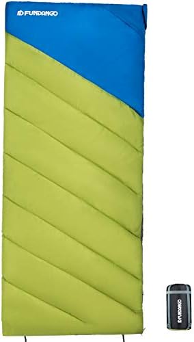FUNDANGO Extra Wide Lightweight Sleeping Bag for Adult, Warm Hot Weather Compact Envelope Waterproof Portable Sleeping Bag for Backpacking, Camping, Hiking, Travel,Blue,Green
