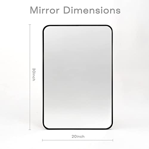 Minuover Wall Mount Mirror For Bathroom, Brush Black Metal Framed Rounded Corner Rectangular Vanity Mirror (20" X 30", Black) #TOP3