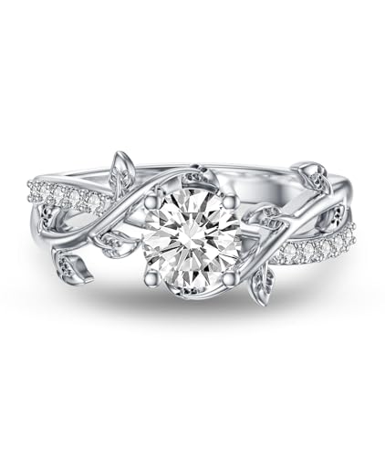 Moissanite Leaf Engagement Ring 18K White Gold Plated 925 Sterling Silver Moissanite Twisted Promise Ring Size 7
