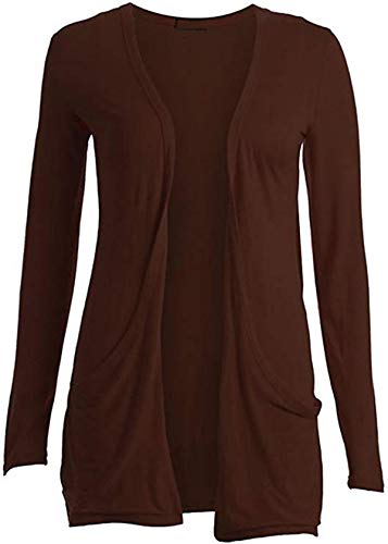 Loxdonz Kids Girls Boyfriend Cardigan Open Front Casual Long Sleeve Fashion Top with Pockets Age 5-13 Years (9-10 Years, Brown)