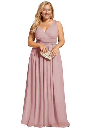 Image of Ever-Pretty V Neck Sleeveless Pleated Chiffon Maxi Plus Size Formal Dress for Women Bridesmaid Dresses 09016-DA