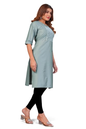 Image of Women's Chanderi Cotton Embriodired Kurtis