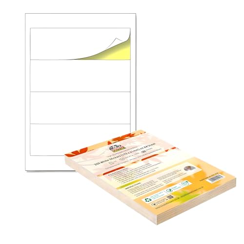 Double Dragon, 200 Self Adhesive Sticky Labels, 192mm x 61 mm, on 50 of A4 Sheets, Lever Arch File Folder Spine A4 - Laser/Inkjet Printing, Pen/Pencil/Marker Handwriting, | Multi-Purpose