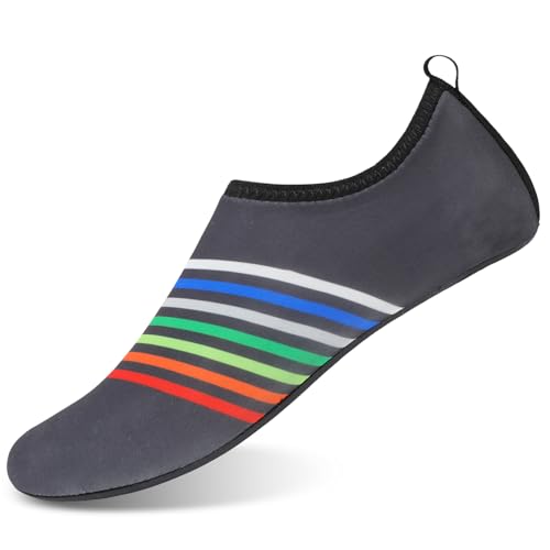 Mens Womens Water Shoes Quick Dry Barefoot Shoes Non-Slip Aqua Socks for Beach Swim Grey Rainbow2