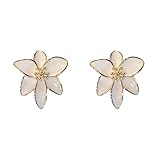 JDONL Pendientes bohemios de flores para mujer, aretes de pétalos florales esmaltados, joyería de boda, L, Metal, Sin piedra preciosa