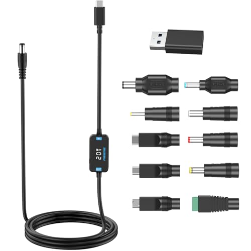 FARSENSE USB C to DC Adapter,Barrel PD Trigger Cable(3.3ft) with 10 Connector Tips,USB to DC Power...