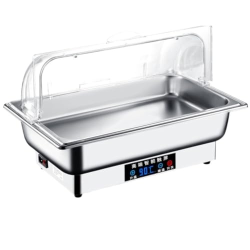 ビュッフェサーバー 9L ステンレス鋼 電気加熱制御 ダイニングストーブ ホットプレートフードウォーマー 業務用 自助餐炉 翻蓋可視 加厚保温 バイキング用 (単一グリッド,PCのフリップカバー)