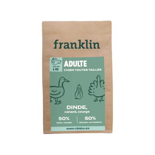 Franklin – Croquettes pour Chien Stérilisé – Gamme Balance – avec 50% de Dinde et Canard – sans céréales – Taille 13 mm – 6 kg