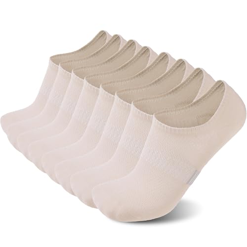 Sunew No Show Socks Womens Cushioned Low Cut Athletic Hidden Liner for Sneakers Ankle Invisible Running Socks 8 Pairs Beige Medium