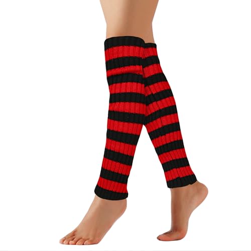 Image of Benefeet Striped Leg Warmers for Women & Girls - Ribbed Knit Soft Colorful Long Warmers for 80s 90s Dance Party