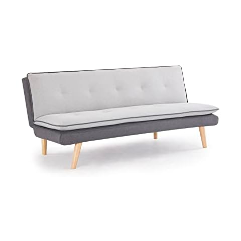 Home Detail 3 Seater Sofa Bed Fabric Grey Contrast Fabric Pillow Topper Wooden Legs Cover