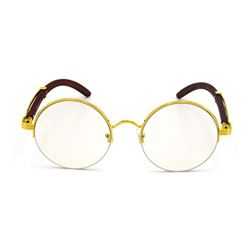 Image of TZ Promise For Men's Gold Color Wood Effect Metal Frames Vintage Style Retro Eye Clear Lens Glasses