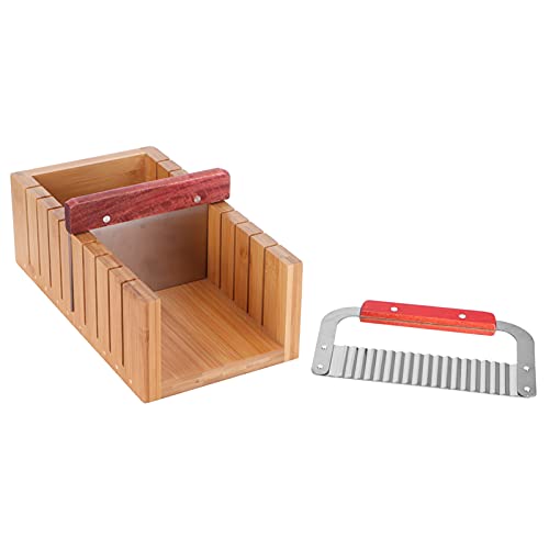 Soap Cutting Tool Set Hand DIY Bamboo Wooden Bread Cutter Mold with Straight Wavy Stainless Steel Knife Rectangular for Cutting Soap Bread Toasts