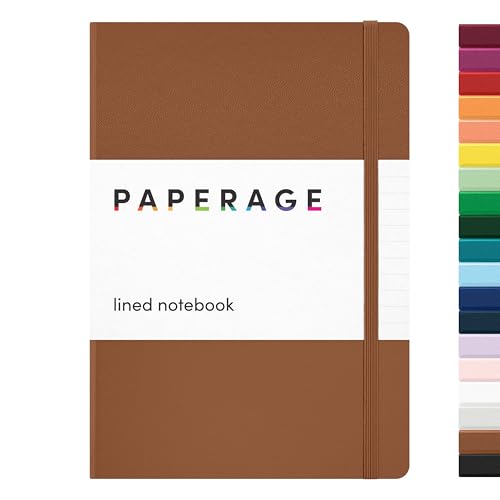 Image of PAPERAGE Lined Journal Notebook, (Cognac), 160 Pages, Medium 5.6 in x 8 in - 100 GSM Thick Paper - Hardcover Journaling Notebook for Work, School & Note Taking