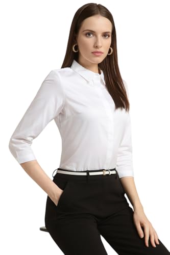 Image of Van Heusen Women's Regular Fit Solid 3 /4 Sleeve Cotton Rich Formal Shirt
