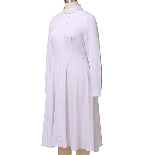 FAD-4U Church Clergy Dress for Women Long Sleeve Rows Buttons A Line Dress with Tab Collar3