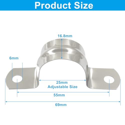 Image of M25 1 inch 304 Stainless Steel Rigid Pipe Strap, 30PCS | Heavy Duty U Bracket, Two Hole Cable Clamps, Secure Pipe, Tube & Wire Installation, Corrosion Resistant