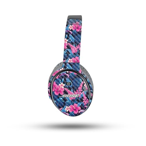 Image of MightySkins Carbon Fiber Skin Compatible with Bose QuietComfort 35 II Headphones - Contrast Hibiscus | Protective, Durable Textured Carbon Fiber Finish | Easy to Apply