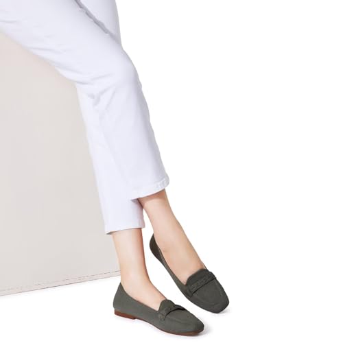 Image of Frank Mully Women's Loafer Flats Square Toe Comfortable Office Work Shoes, Cute Penny Loafer Slip On Walking Driving Shoes
