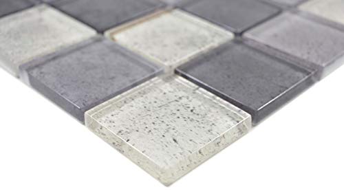 Mosaico de cristal transparente gris para pared o cocina, ducha o baño (10 unidades)