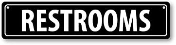 GRX1276 Aluminum Sign MEDIUM 18 in x 4 in: RESTROOMS (black/white) Style 1