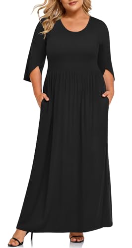 4xl black long dress TAOHUADAO Women's Plus Size Maxi Dresses for Curvy Women Summer 3/4 Sleeve  Casual Long Dress with Pockets X-Large, Black at Amazon Women's Clothing  store
