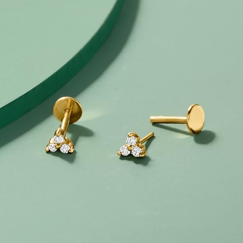 Pure Collection by Ross-Simons Diamond-Accented 3-Stone Flat-Back Stud Earrings in 14kt Yellow Gold4