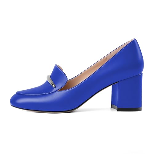 Image of Eldof Women's Pumps Block Heel Round Toe Slip On Chunky Loafer Heel Dress Shoes Pumps for Women 2.5 Inches