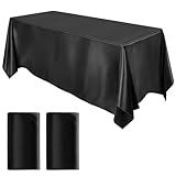 MCEAST 2 Packs Satin Tablecloth 102 x 58 Inches Rectangular Table Overlay Cover Bright Silk Tablecloth Smooth Fabric Table Decor for Wedding Banquet Decoration (Black)