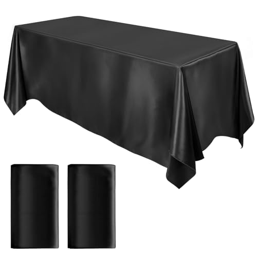 MCEAST 2 Packs Satin Tablecloth 102 x 58 Inches Rectangular Table Overlay Cover Bright Silk Tablecloth Smooth Fabric Table Decor for Wedding Banquet Decoration (Black)