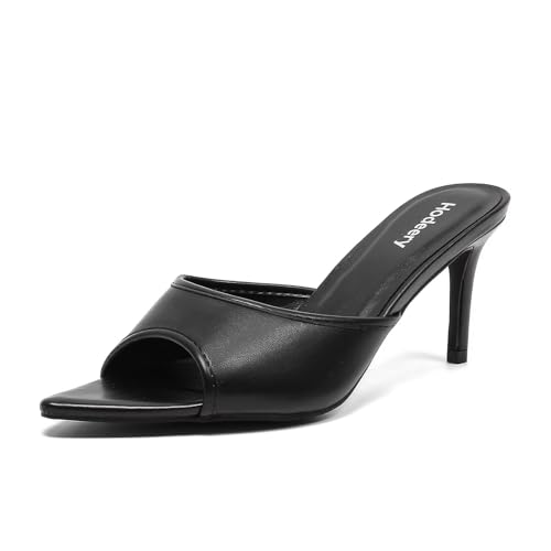 Womens Kitten Heels Mule Sandals Mesh Slip On Heels Pointed Open Toe 3.0 Inches High Heel for Women For Casual Dressy