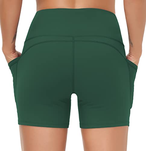 Image of THE GYM PEOPLE High Waist Yoga Shorts for Women's Tummy Control Fitness Athletic Workout Running Shorts with Deep Pockets