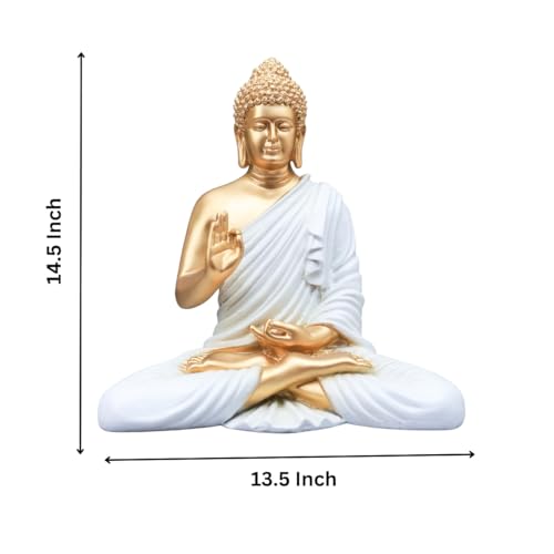 The Advitya Buddha Idol for Home Decor|Buddh/Gautam Buddha/Shakyamuni Statue Figurine Showpiece for House Warming Birthday Corporate Gift|Home Decoration Items for Living Room (White - 14inch)