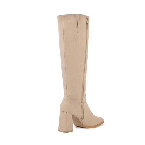 Shoe'N Tale Knee High Boots for Women Square Toe Tall Boots High Chunky Block Heeled Side Zipper3