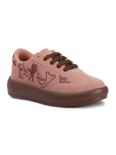 Image of TRYME Women's Stylish Platform Sneakers | Cute Teddy Bear Lace-Up Shoes Trendy Casual Footwear