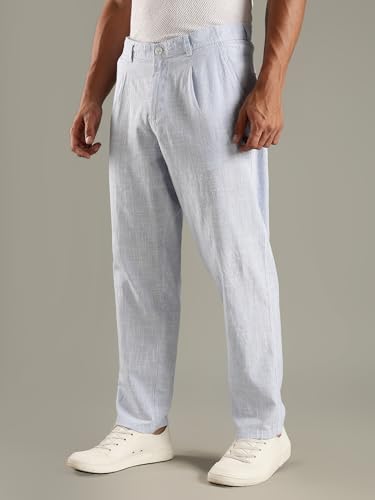 Image of Thomas Scott Men's | Stripes Printed | Premium Linen Blend | Slim Fit | Casual | Chinos | Trouser for Mens