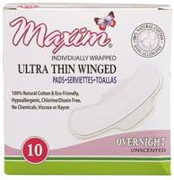 Natural Cotton Ultra Thin Winged Pads Overnight -- 10 Pads