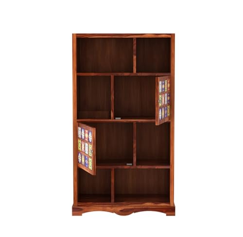 Image of Sheesham Wood Bookcase | Solid Wood Book Shelf for Home Library | Wooden Book Cabinet for Home & Office Living Room (Large, BBslf-Honey5)