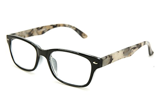 ColorViper Vintage Classic reading glasses Unisex Crystal Clear Vision Spring Hinge (A2 Shiny Black w/Marble Temple, 1.75)