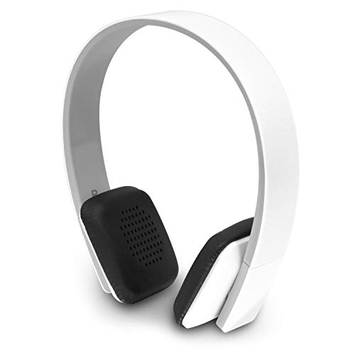 Aluratek Bluetooth Wireless Headphones with Built-in Battery, Stream Audio from iPhone, iPad, Smartphone, Tablet, PC, MAC, Laptop, White (ABH04F)